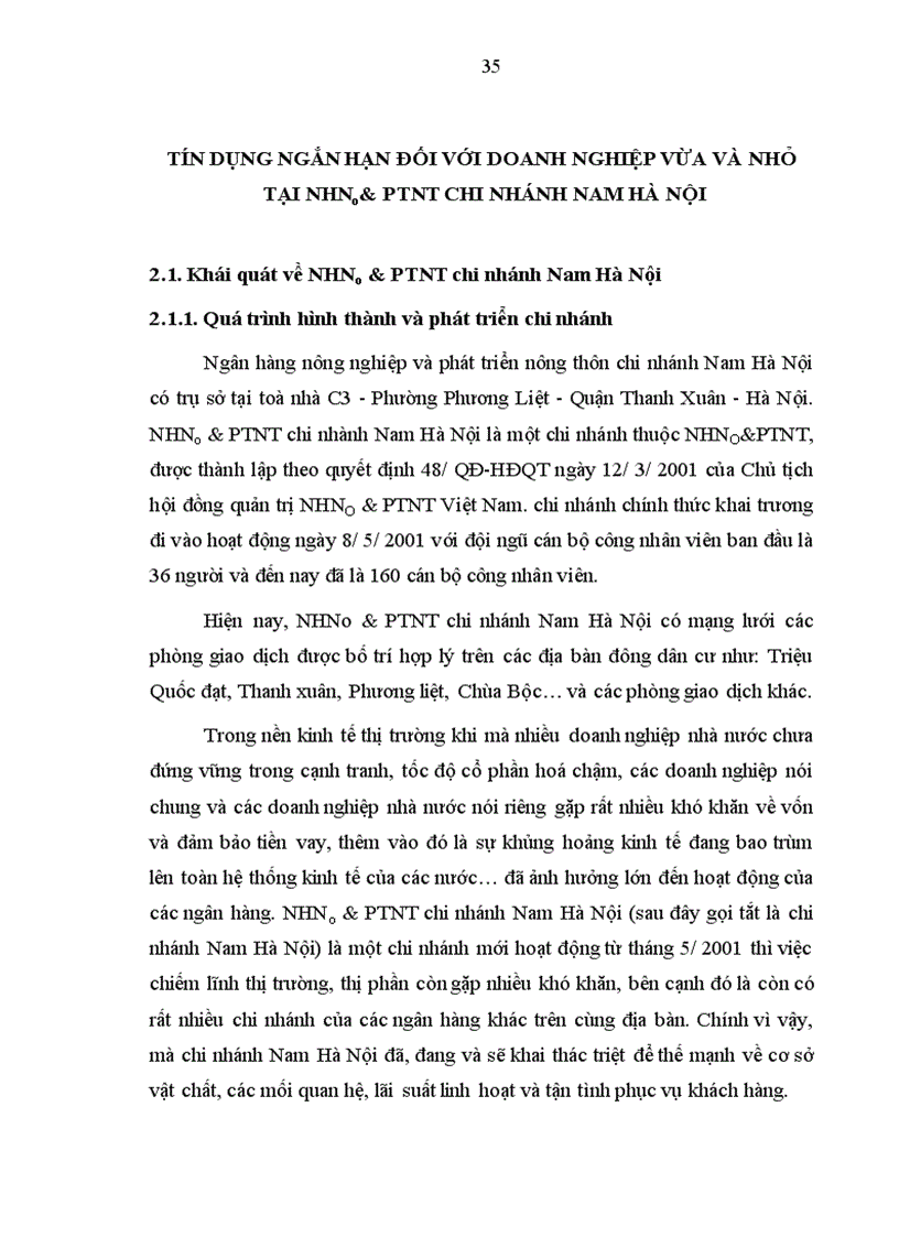 image for page Nâng cao chất lượng thẩm định tín dụng ngắn hạn đối với doanh nghiệp vừa và nhỏ tại NHNo&PTNT chi nhánh Nam Hà Nội