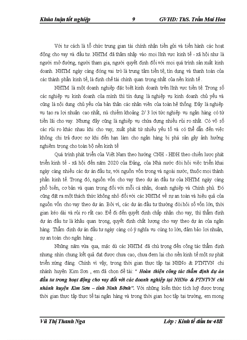 image for page Hoàn thiện công tác thẩm định dự án đầu tư trong hoạt động cho vay đối với các doanh nghiệp tại NHNo&PTNTVN chi nhánh huyện Kim Sơn – tỉnh Ninh Bình