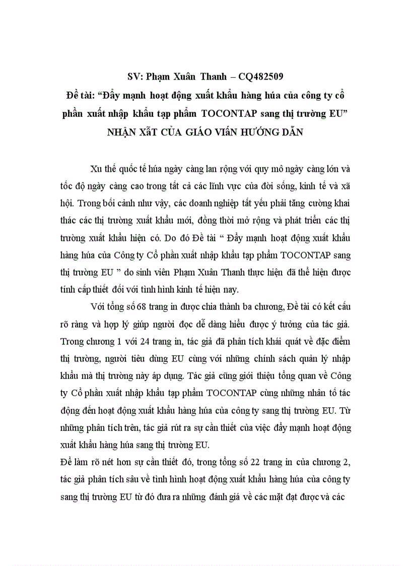 image for page Đẩy mạnh hoạt động xuất khẩu hàng hóa của công ty cổ phần xuất nhập khẩu tạp phẩm TOCONTAP sang thị trường EU