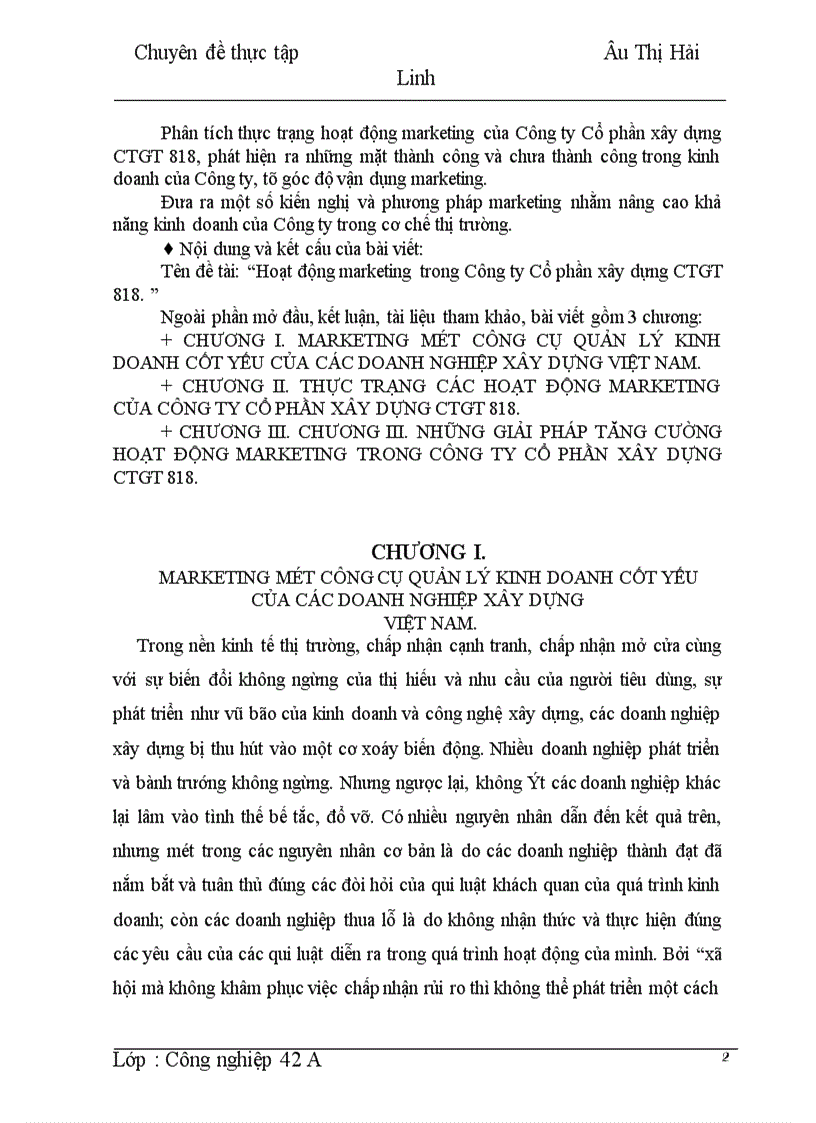 image for page Tăng cường hoạt động marketing trong Công ty Cổ phần xây dựng CTGT 818