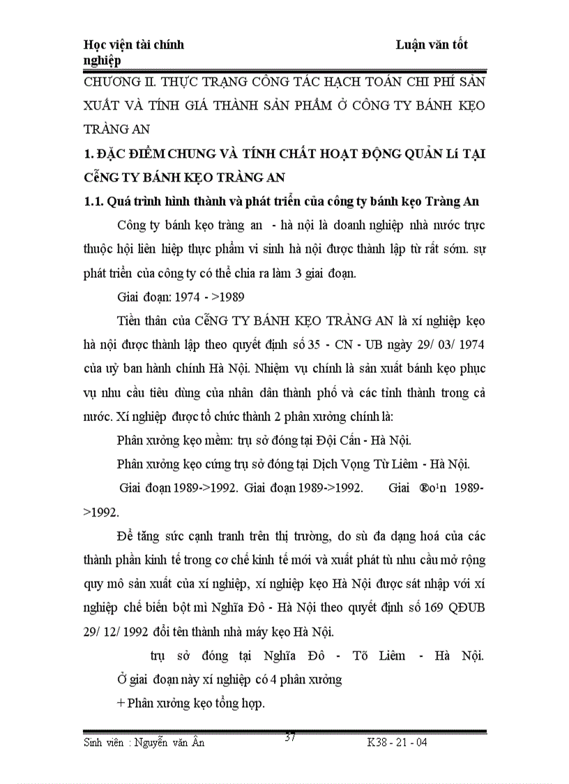 image for page Công tác hạch toán chi phí sản xuất và tính giá thành sản phẩm ở công ty bánh kẹo Tràng an