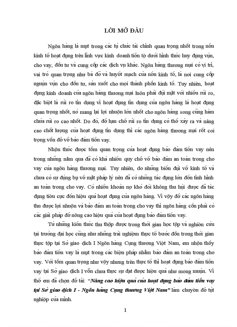 image for page Nâng cao hiệu quả của hoạt động bảo đảm tiền vay tại Sở giao dịch I - Ngân hàng Công thương Việt Nam