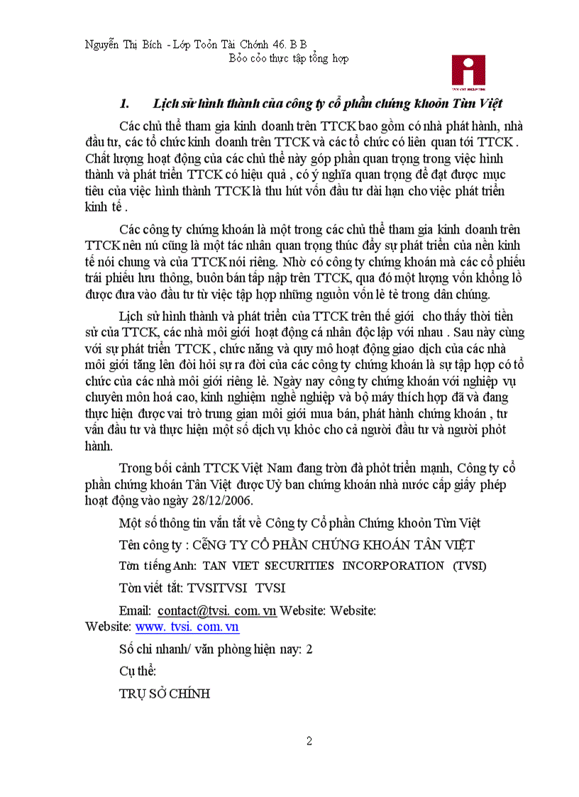 image for page Báo cáo thực tập tại Công ty cổ phần chứng khoán Tân Việt
