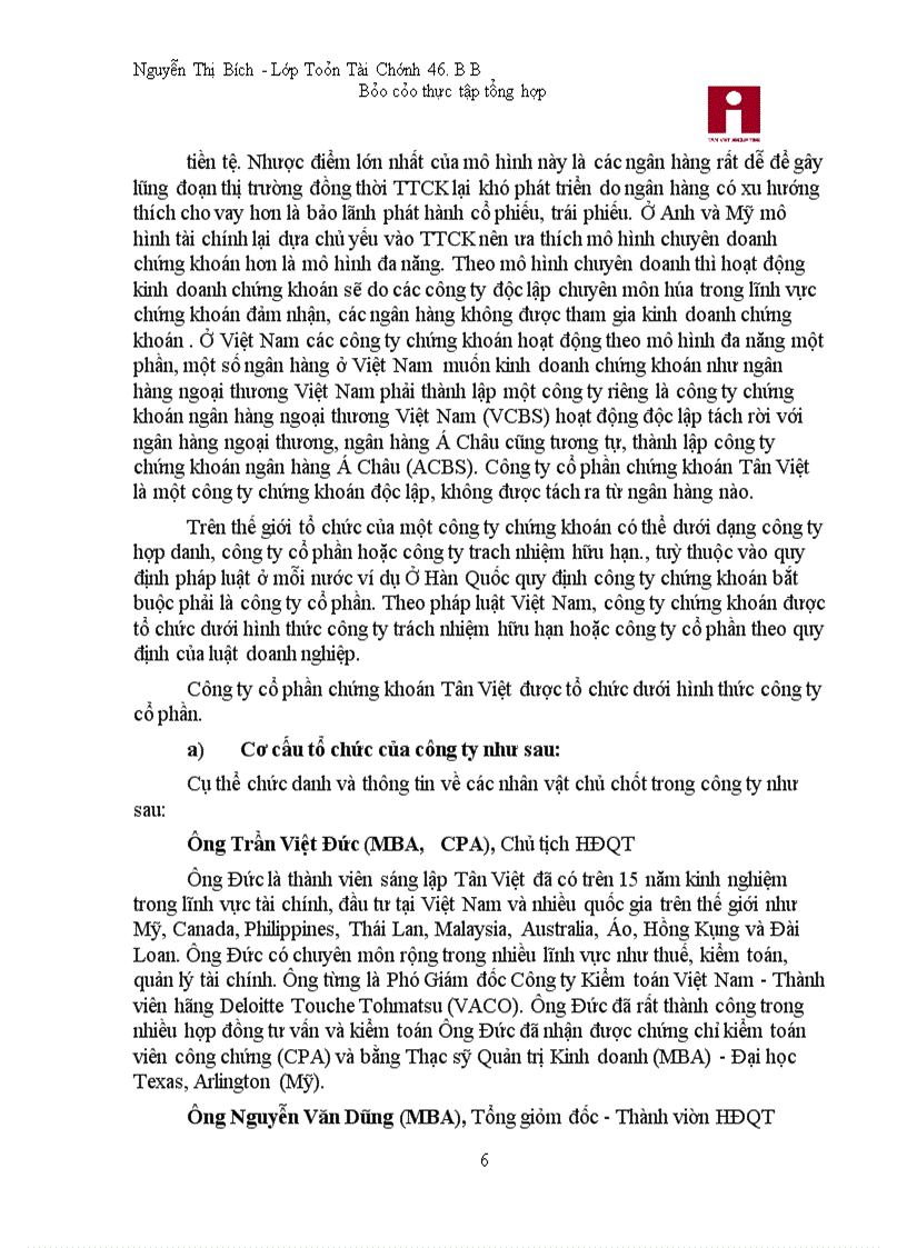 image for page Báo cáo thực tập tại Công ty cổ phần chứng khoán Tân Việt