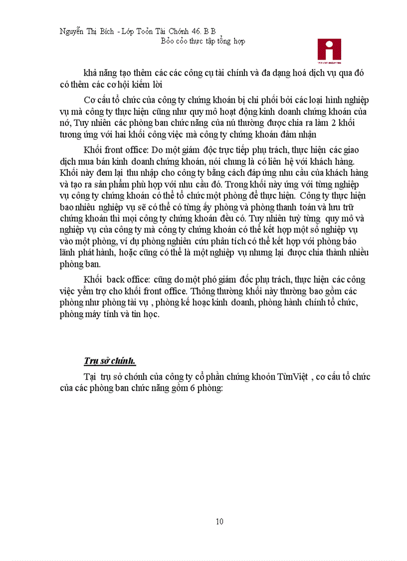 image for page Báo cáo thực tập tại Công ty cổ phần chứng khoán Tân Việt