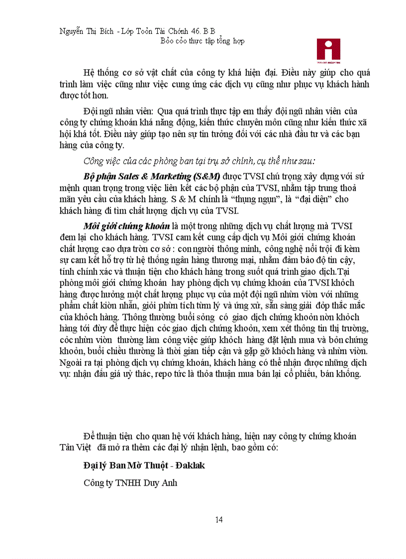 image for page Báo cáo thực tập tại Công ty cổ phần chứng khoán Tân Việt