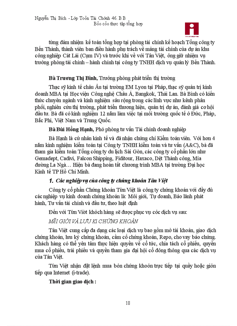 image for page Báo cáo thực tập tại Công ty cổ phần chứng khoán Tân Việt