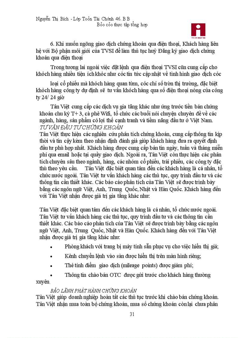 image for page Báo cáo thực tập tại Công ty cổ phần chứng khoán Tân Việt