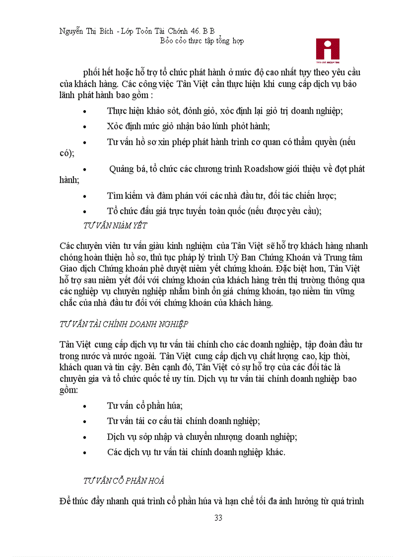 image for page Báo cáo thực tập tại Công ty cổ phần chứng khoán Tân Việt