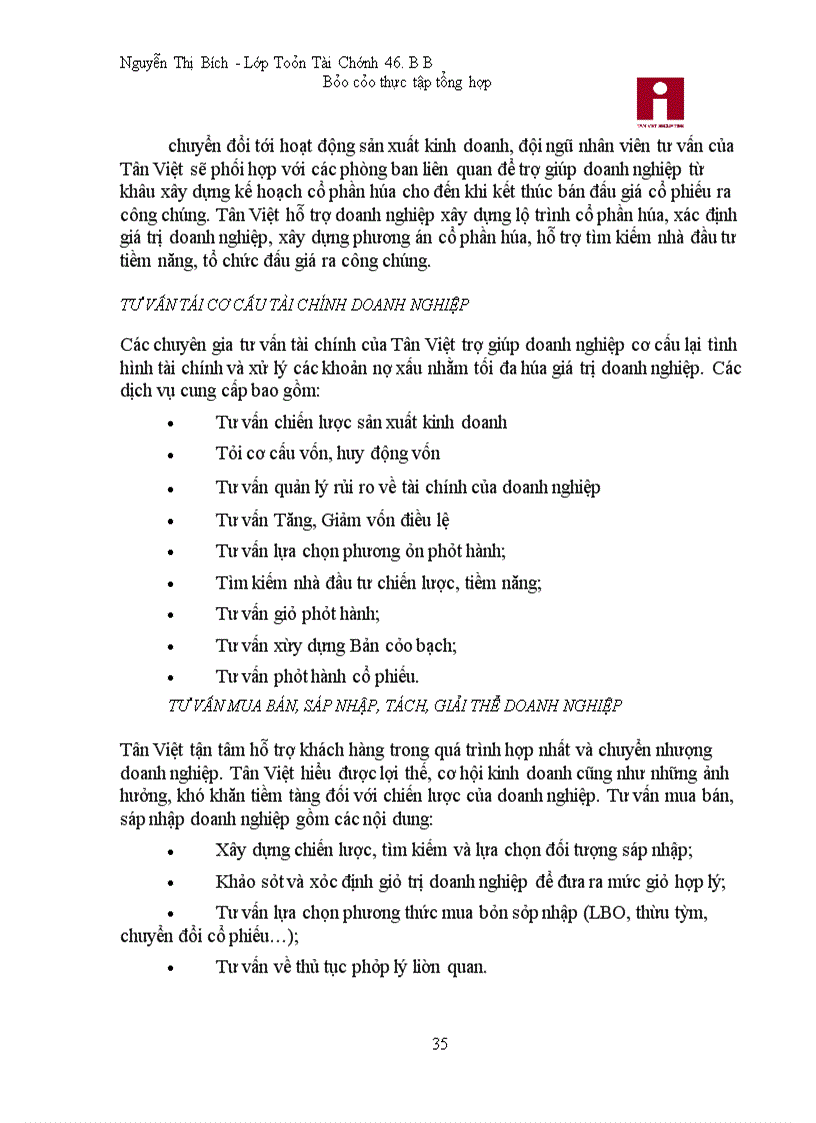 image for page Báo cáo thực tập tại Công ty cổ phần chứng khoán Tân Việt