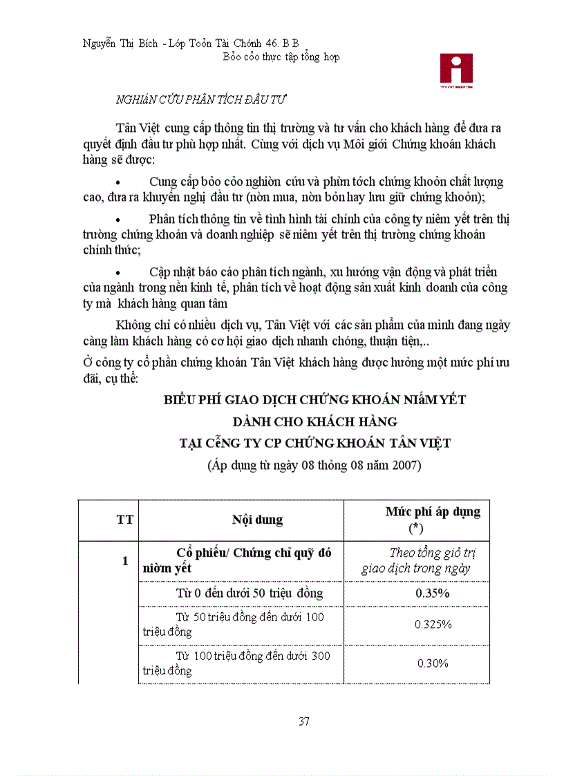 image for page Báo cáo thực tập tại Công ty cổ phần chứng khoán Tân Việt