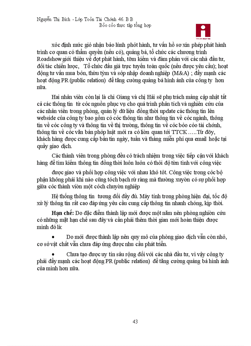 image for page Báo cáo thực tập tại Công ty cổ phần chứng khoán Tân Việt