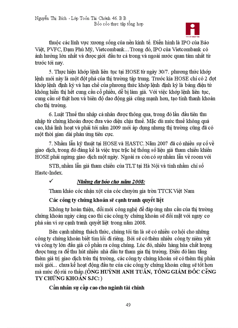 image for page Báo cáo thực tập tại Công ty cổ phần chứng khoán Tân Việt