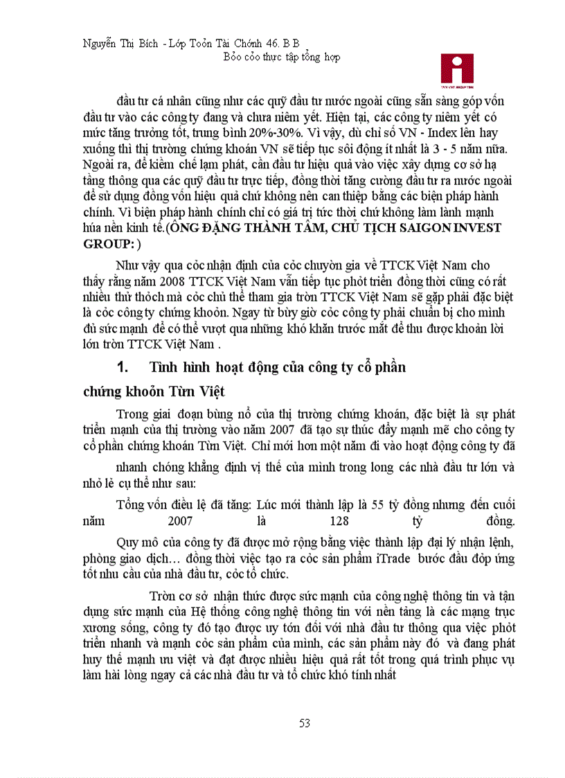 image for page Báo cáo thực tập tại Công ty cổ phần chứng khoán Tân Việt