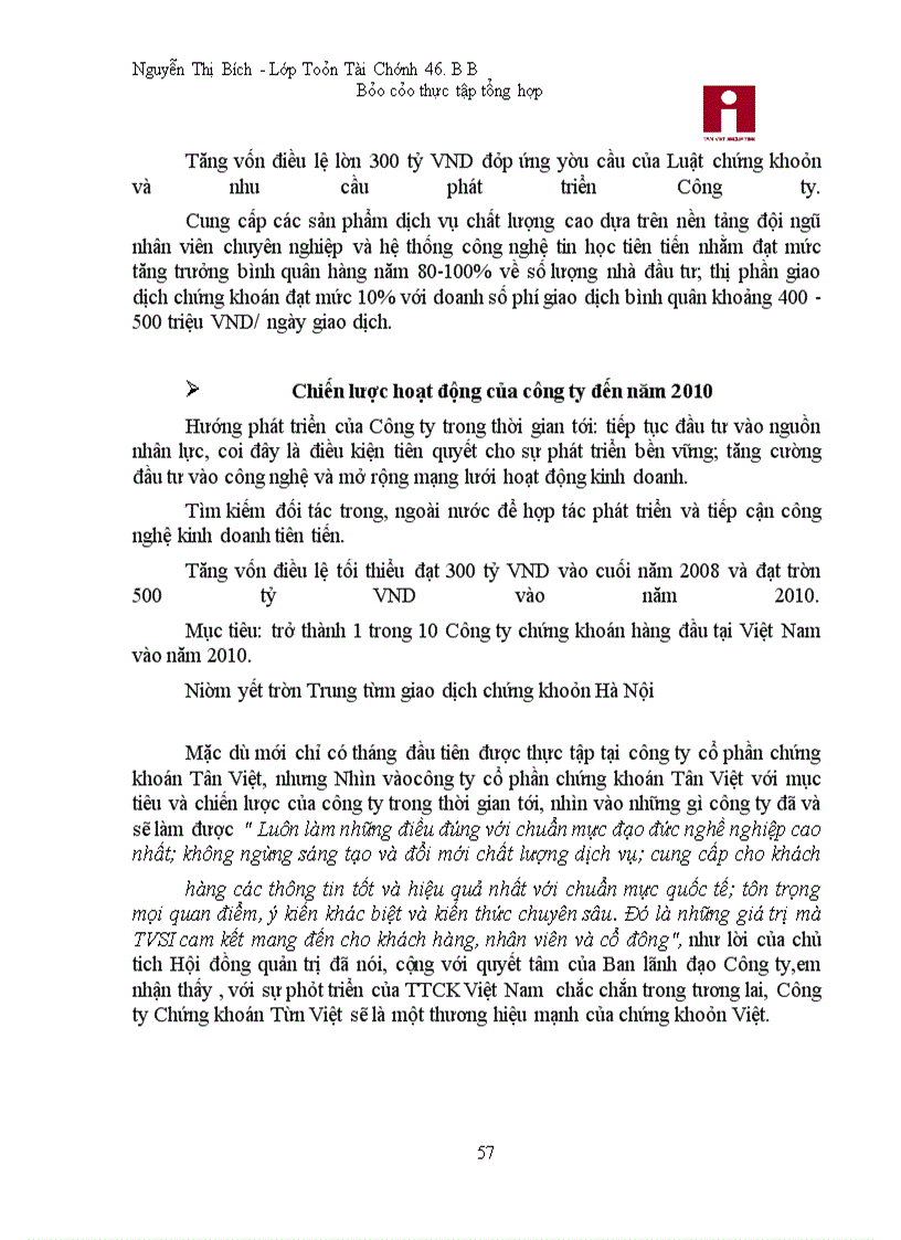 image for page Báo cáo thực tập tại Công ty cổ phần chứng khoán Tân Việt