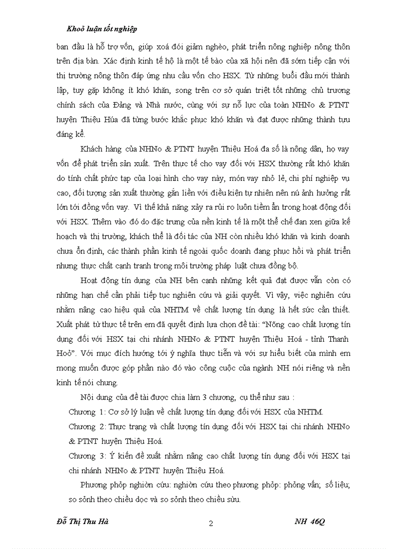 image for page Nâng cao chất lượng tín dụng đối với HSX tại chi nhánh NHNo & PTNT huyện Thiệu Hoá - tỉnh Thanh Hoá