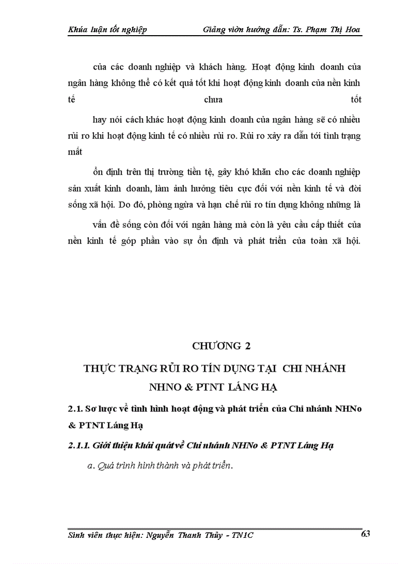 image for page Một số giải pháp phòng ngừa và hạn chế rủi ro tín dụng tại Chi nhánh Ngân hàng nông nghiệp và phát triển nông thôn Láng Hạ.