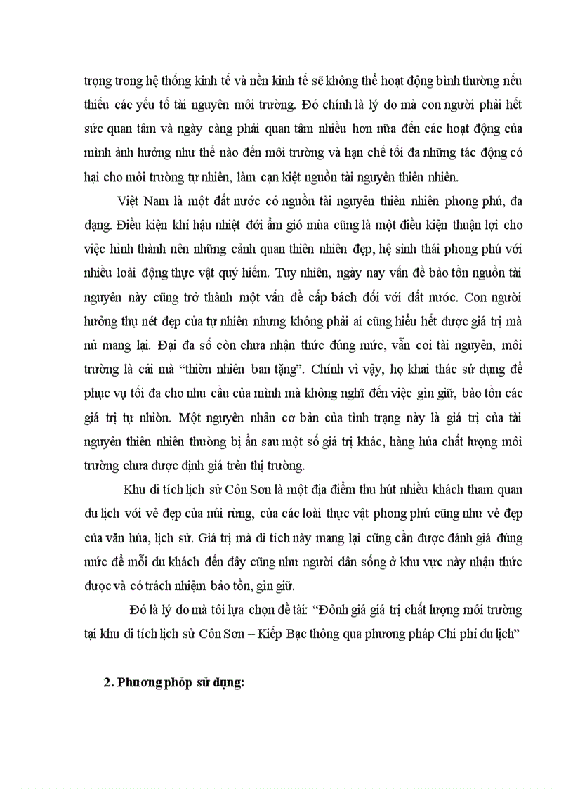 image for page Đánh giá giá trị chất lượng môi trường tại khu di tích lịch sử Côn Sơn- Kiếp Bạc thông qua phương pháp Chi phí du lịch.