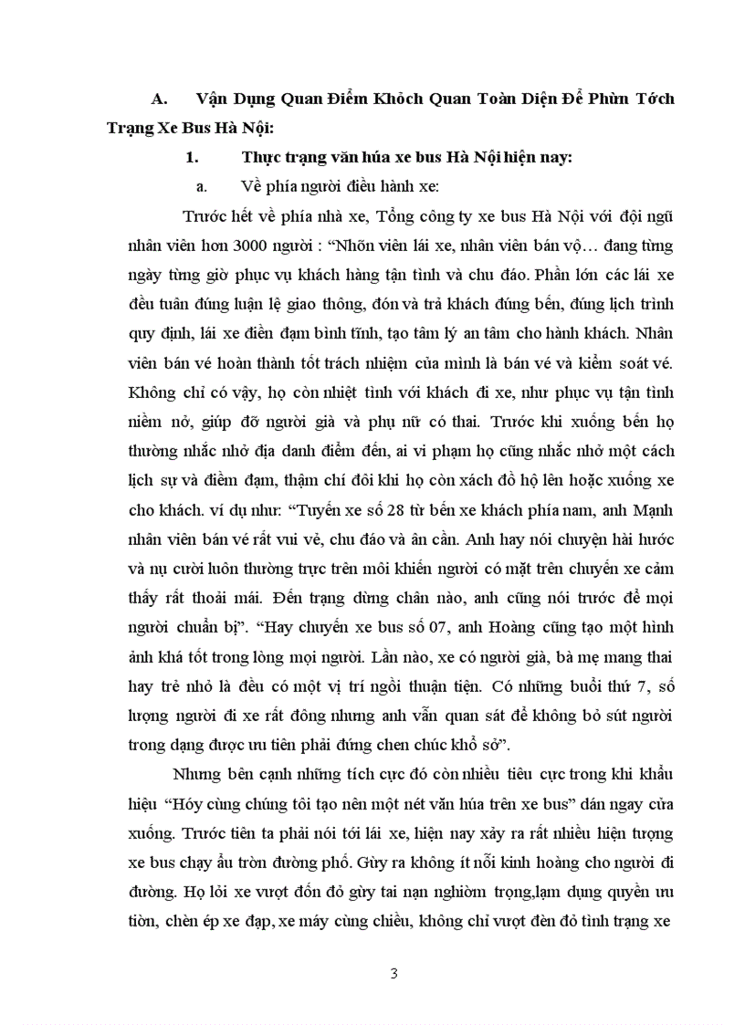 Vận dụng quan điểm khách quan toàn diện bàn về thực trạng văn hóa xe bus Hà Nội