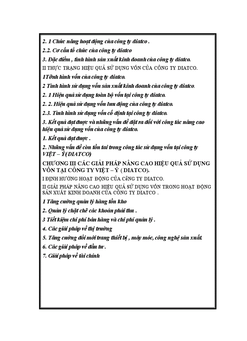 Giải pháp góp phần nâng cao hiệu quả sử dụng vốn tại công ty đầu tư và phát triển kỹ thuật việt – ý ( DIATCO ) giaó viên hd