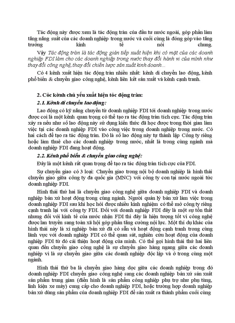 image for page Giải thích tác động tràn của FDI đến khu vực kinh tế trong nước