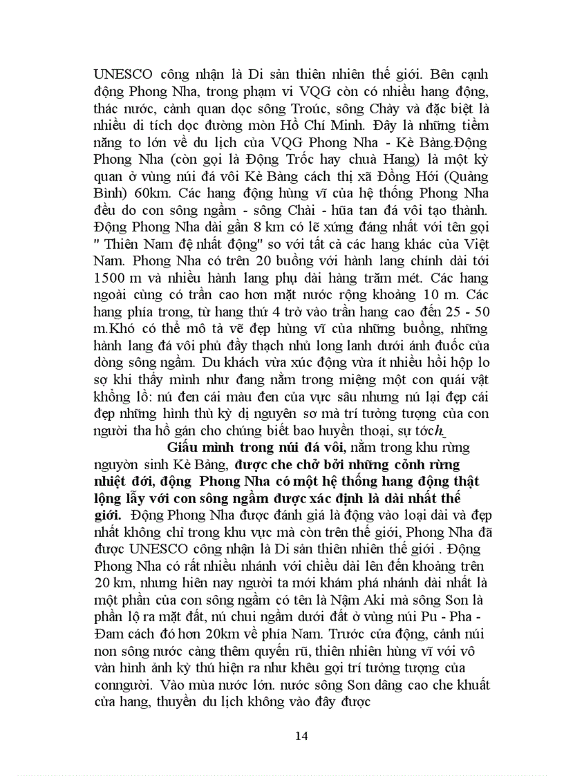 image for page Thực trạng các điều kiện để phát triển du lịch bền vững ở Vườn quốc gia Phong nha-Kẻ bàng