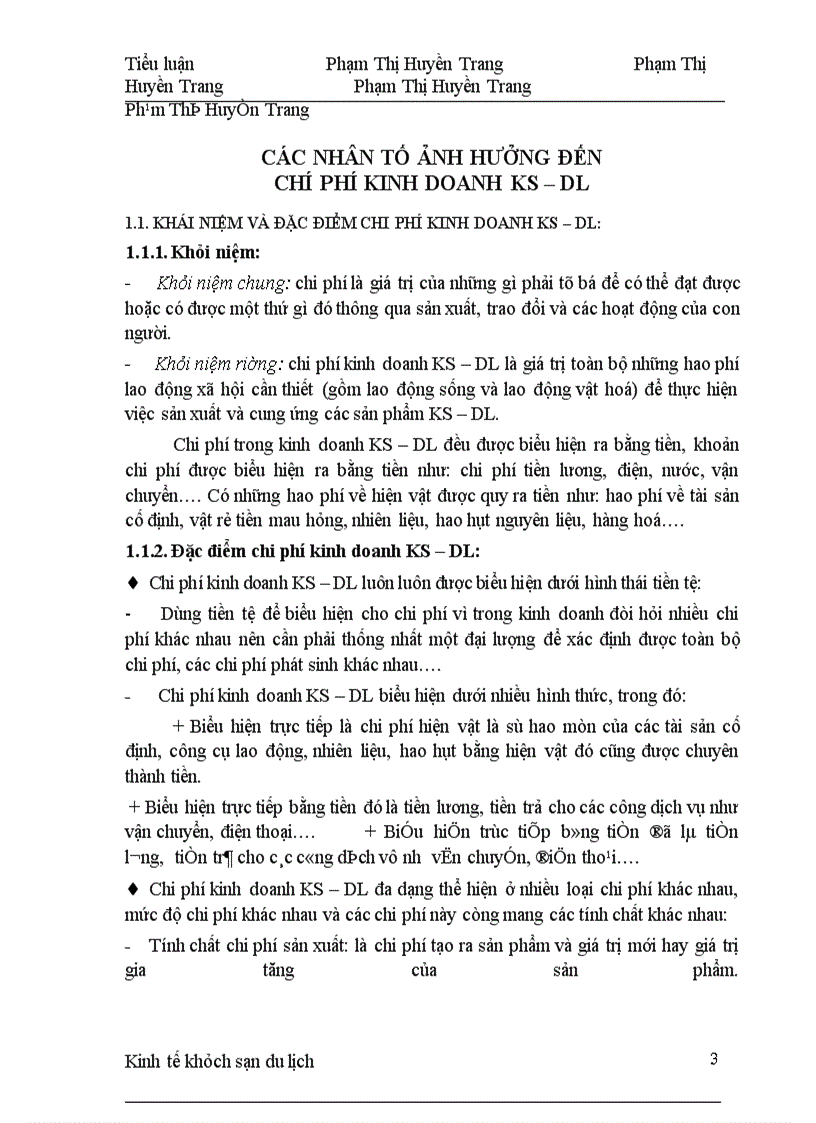 Các nhân tố ảnh hưởng đến chi phí kinh doanh KS – DL và các biện pháp tiết kiệm chi phí trong các doanh nghiệp KS – DL ở nước ta hiện nay