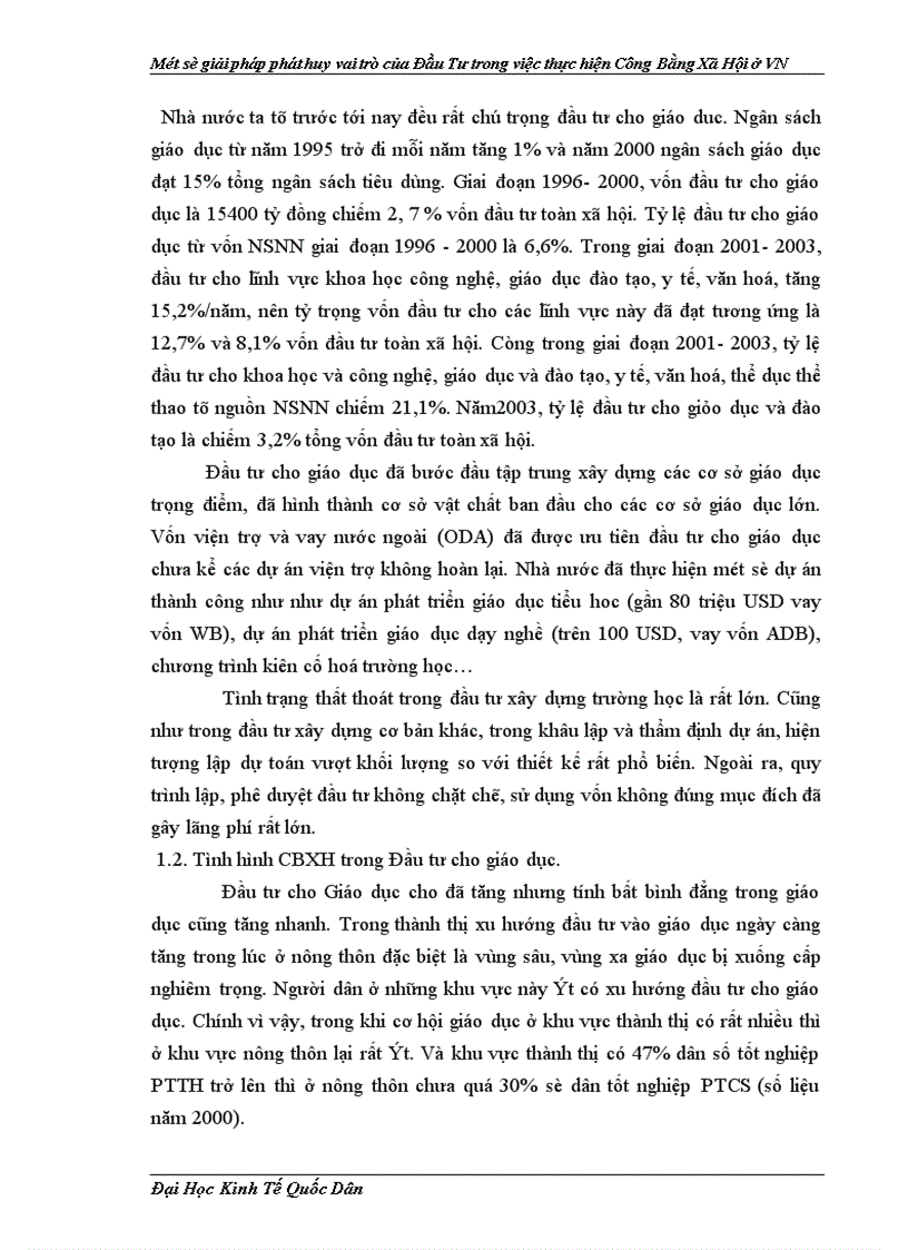 image for page Một số giải pháp phát huy vai trò của Đầu Tư trong việc thực hiện công Bằng Xã Hội ở VN