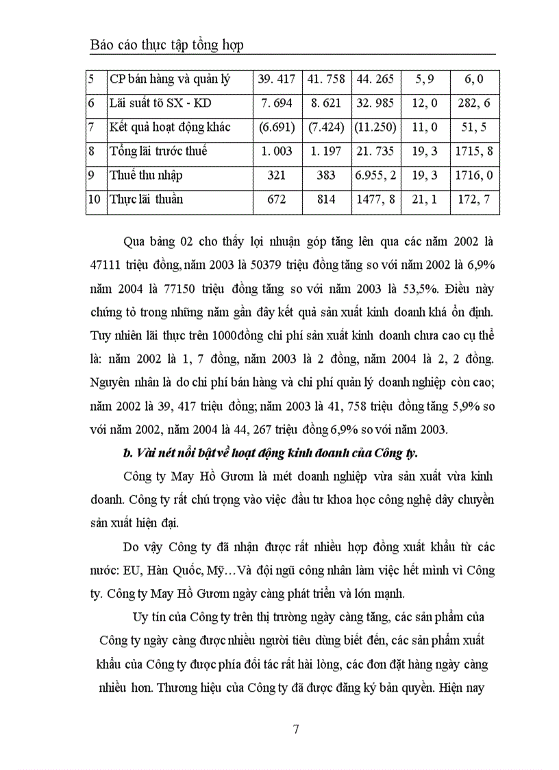 Thực tập tổng hợp Công ty May Hồ Gươm