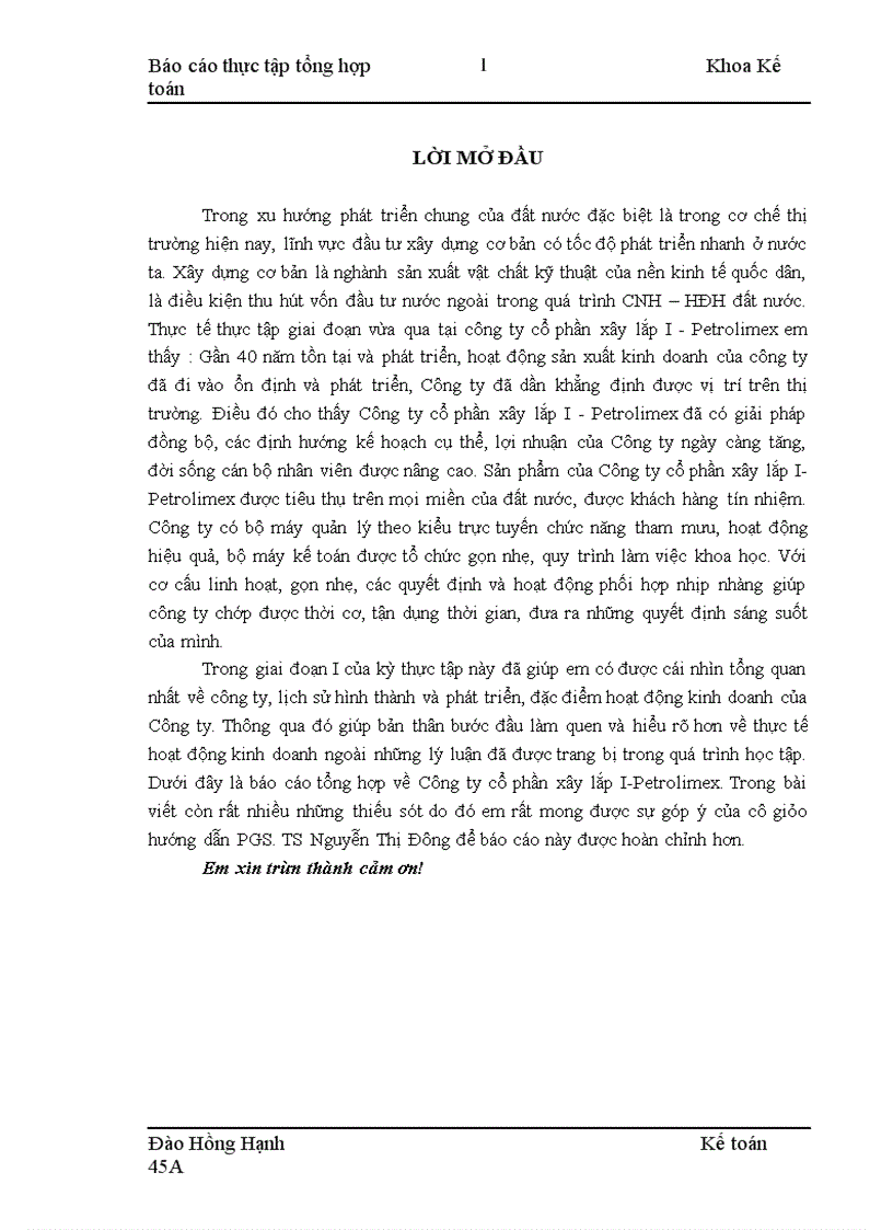 image for page Thực tập tại công ty cổ phần xây lắp I-Petrolimex