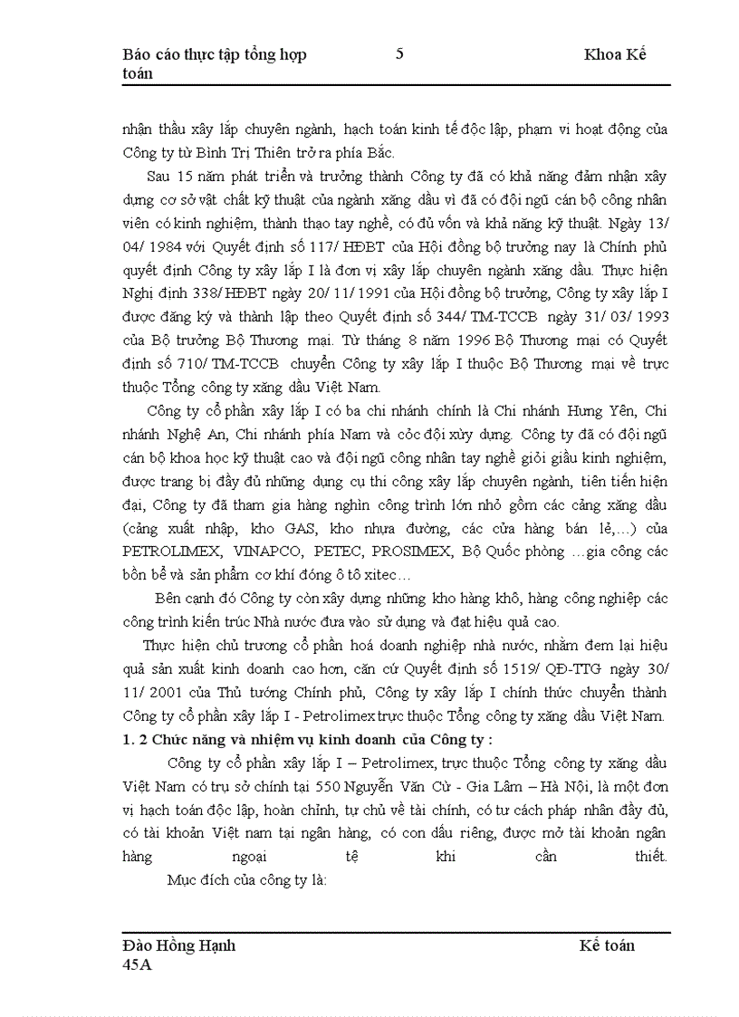 image for page Thực tập tại công ty cổ phần xây lắp I-Petrolimex