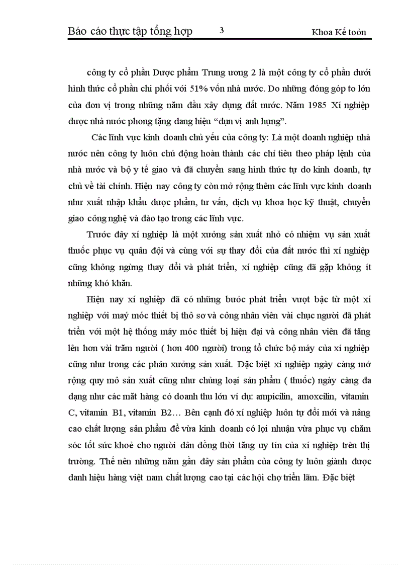 Báo cáo tổng hợp tại Công ty cổ phần Dược phẩm Trung ương 2