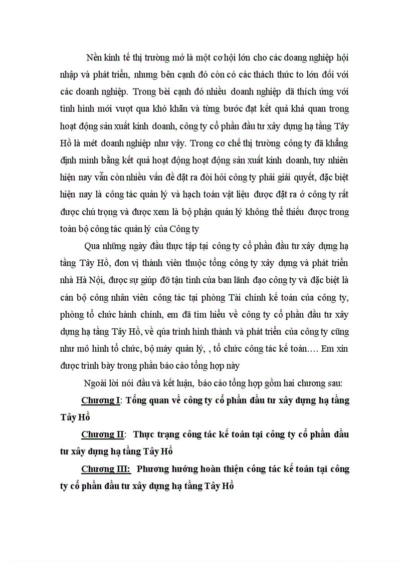 image for page Công tác kế toán nguyên vật liệu tại Công ty cổ phần đầu tư xây dựng hạ tầng Tây Hồ