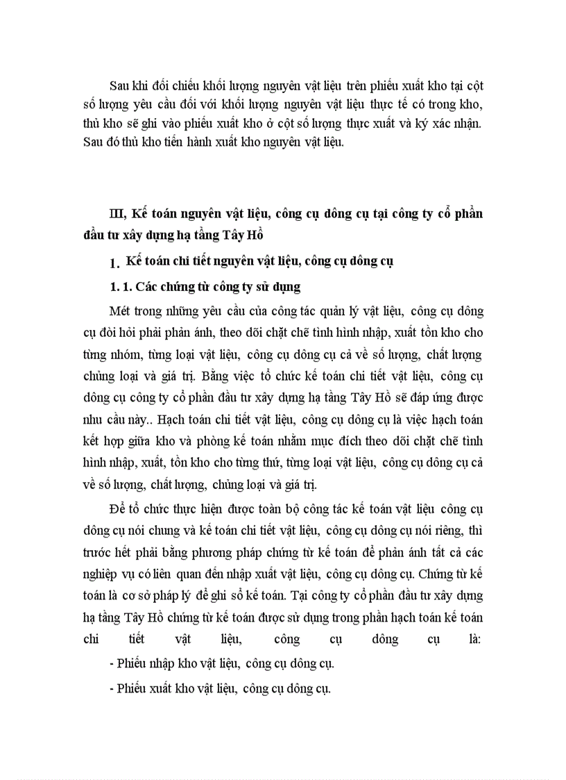 image for page Công tác kế toán nguyên vật liệu tại Công ty cổ phần đầu tư xây dựng hạ tầng Tây Hồ