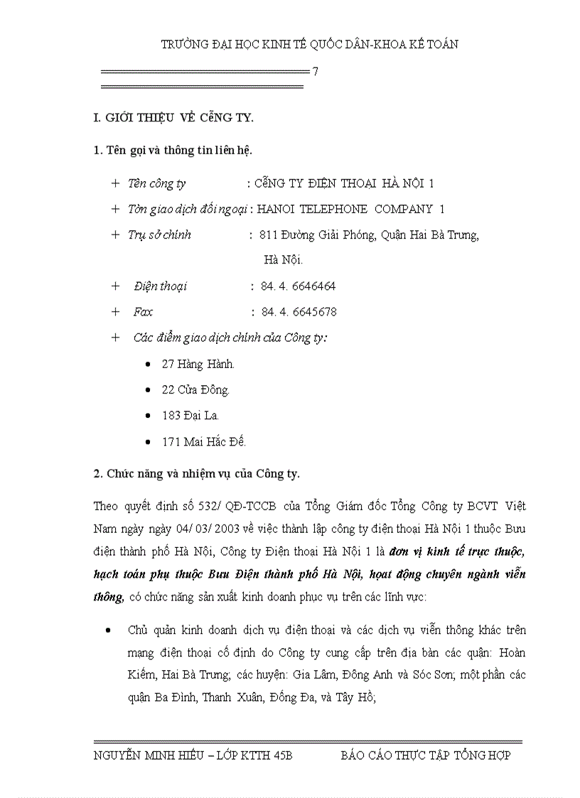 image for page Báo cáo thực tập tại Công ty điện thoại Hà Nội 1
