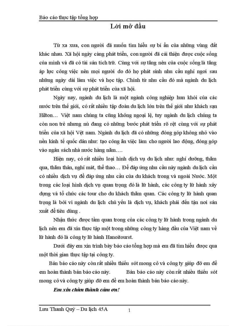 image for page Báo cáo thực tập tổng hợp tại công ty lữ hành Hanoitourst