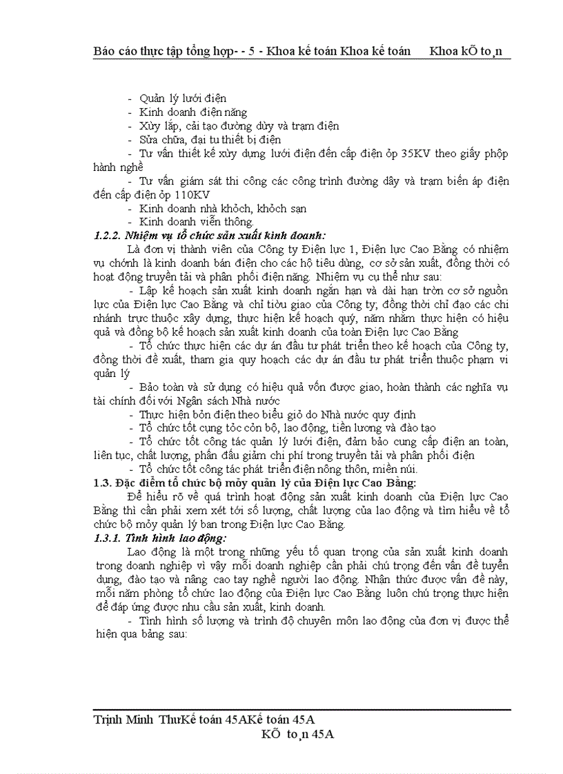 Báo cáo thực tập tổng hợp tại Điện lực Cao Bằng