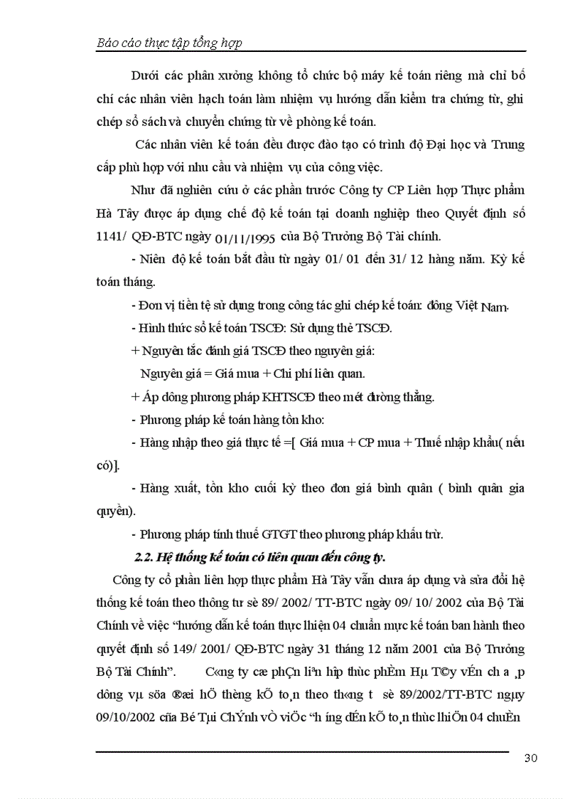 image for page Báo cáo thực tập tổng hợp Công ty cổ phần liên hợp thực phẩm Hà Tây