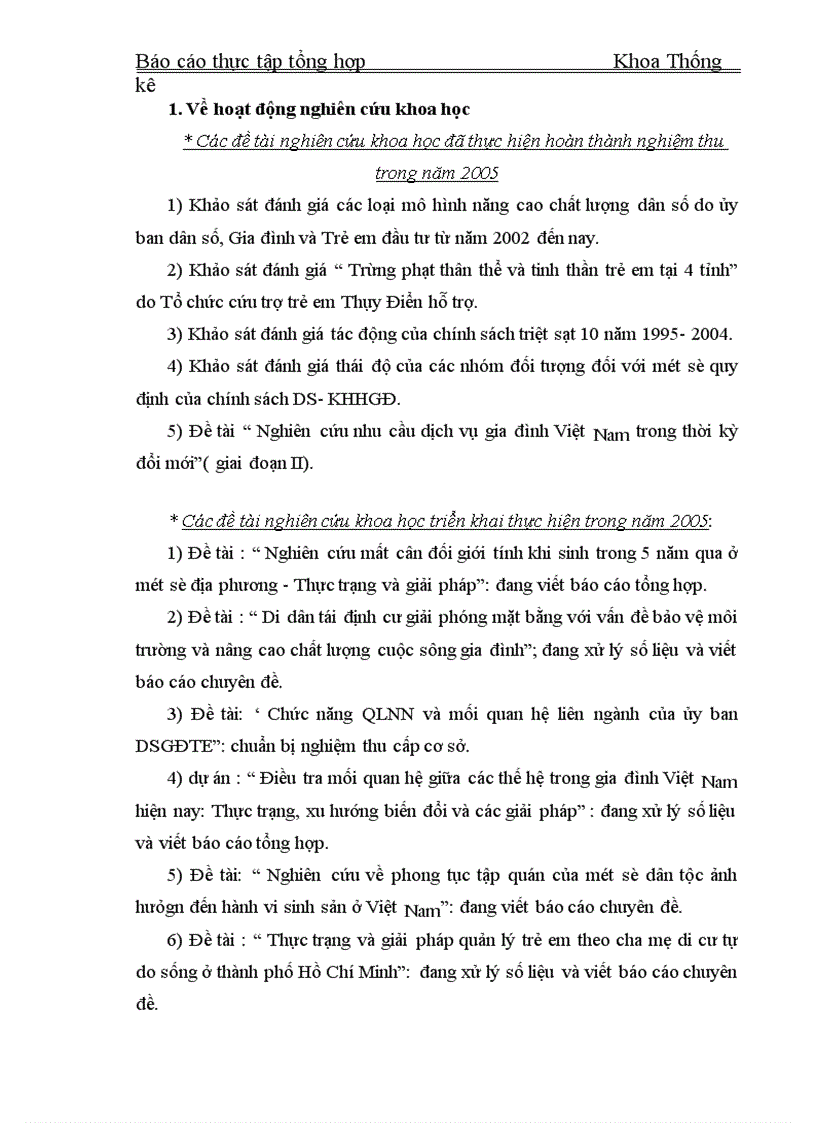 image for page Thực tập tổng hợp Khoa Thống kê về viện Khoa học dân số, gia đình và trẻ em