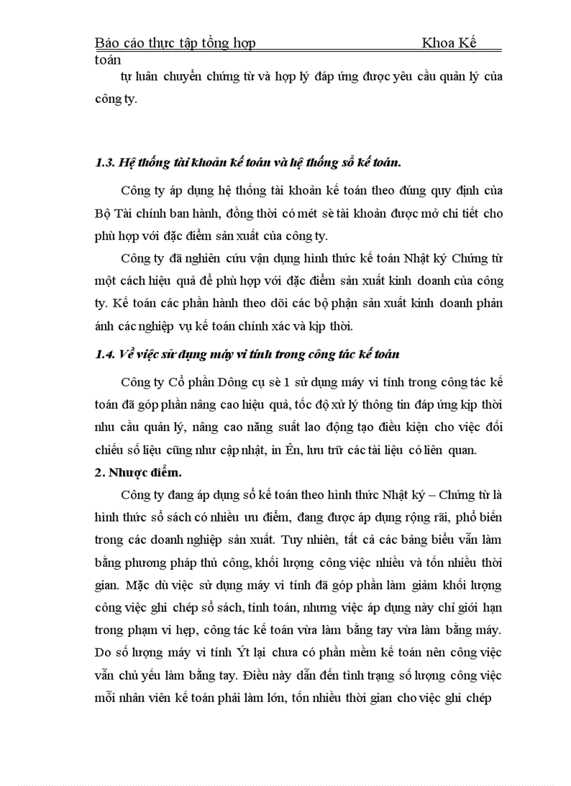 image for page Thực tập tổng hợp Khoa Kế toán về Công ty Cổ phần Dụng cụ số 1
