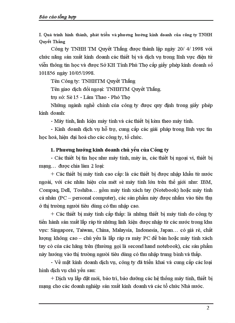 image for page Báo cáo thực tập Công ty TNHH TM Quyết Thắng