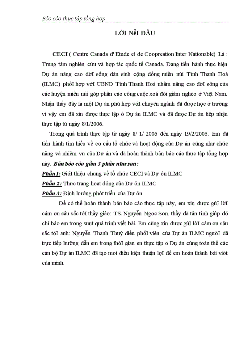 image for page Thực tập tổng hợp về tổ chức CECI và Dự án ILMC