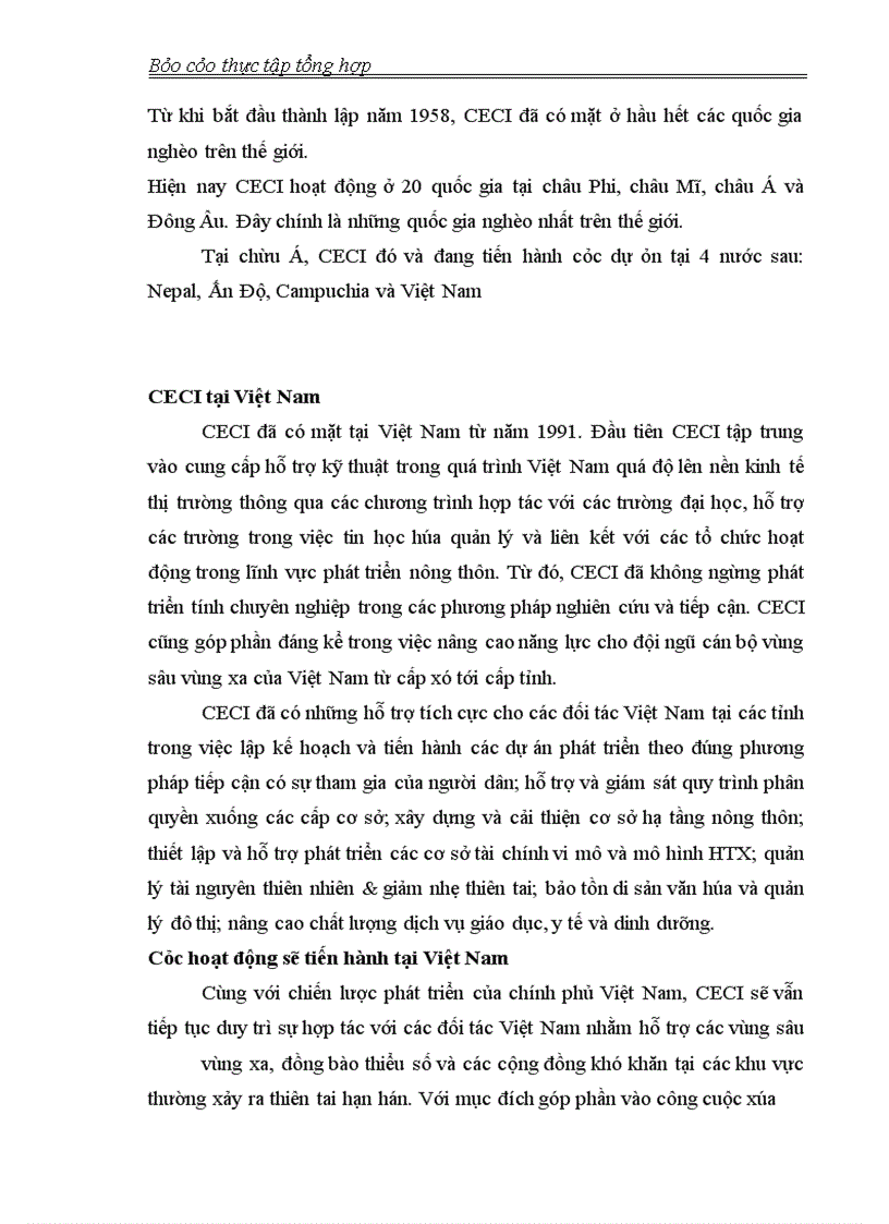 image for page Thực tập tổng hợp về tổ chức CECI và Dự án ILMC