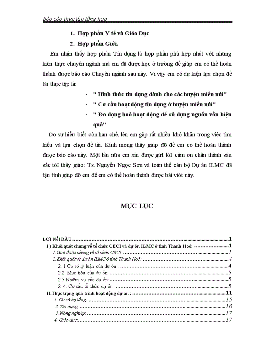 image for page Thực tập tổng hợp về tổ chức CECI và Dự án ILMC