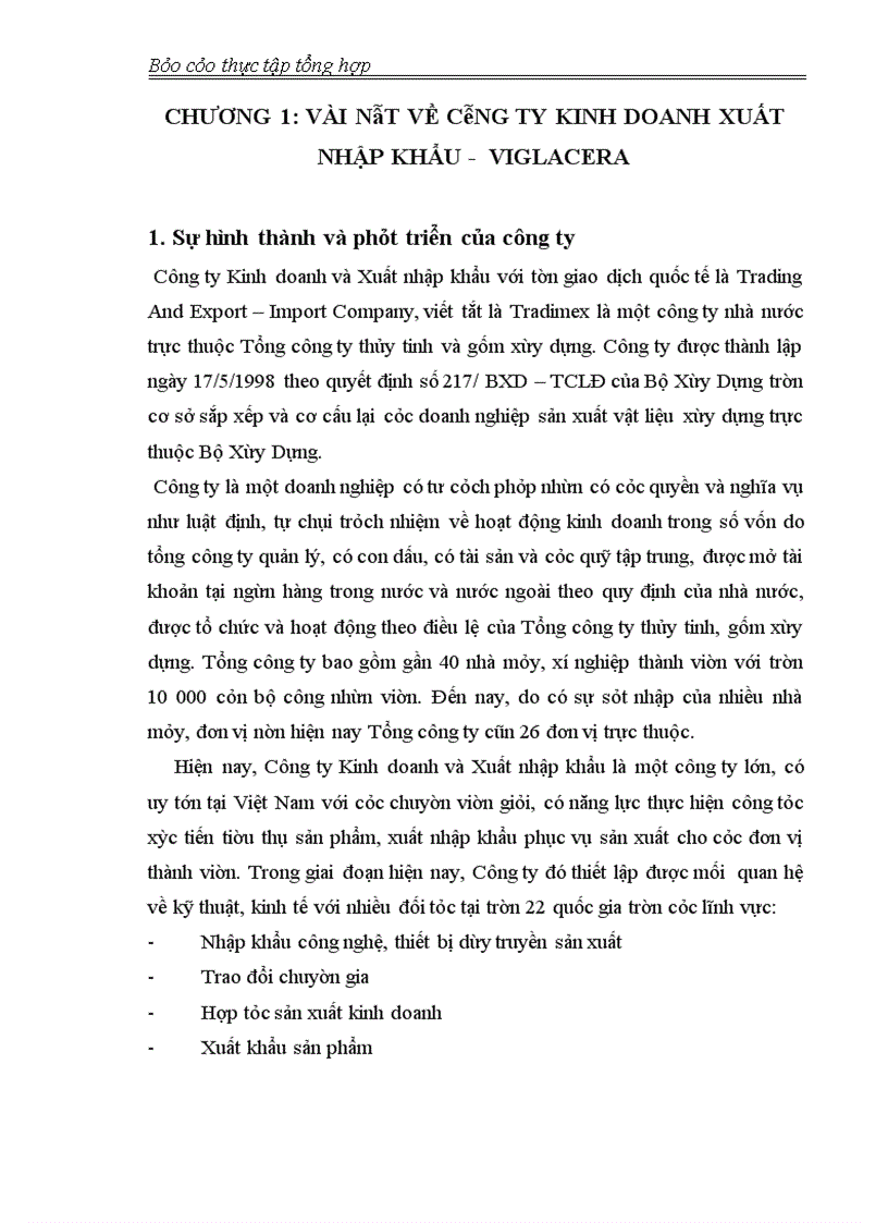 image for page Báo cáo về CÔNG TY KINH DOANH XUẤT NHẬP KHẨU - VIGLACERA