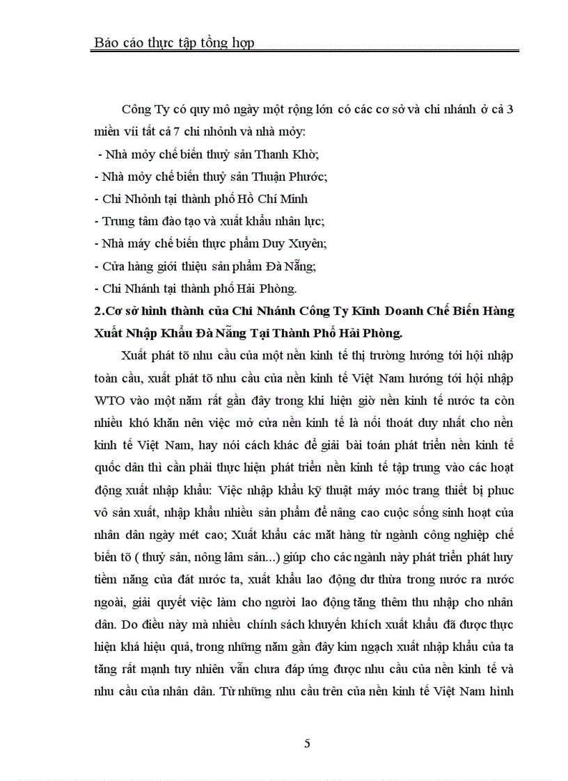 Thực tập tổng hợp về Chi Nhánh Công ty Kinh doanh và chế biến hàng xuất nhập khẩu Đà Nẵng