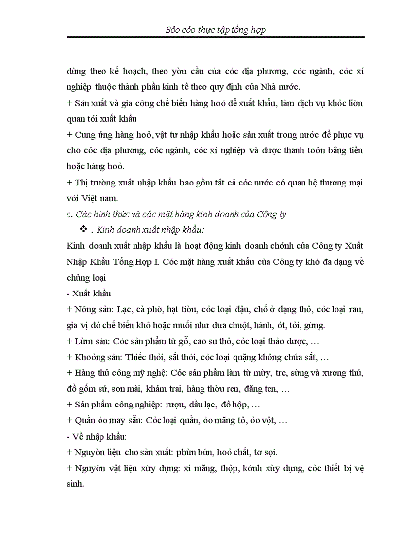 image for page Thực tập tổng hợp về CÔNG TY XUẤT NHẬP KHẨU TỔNG HỢP I
