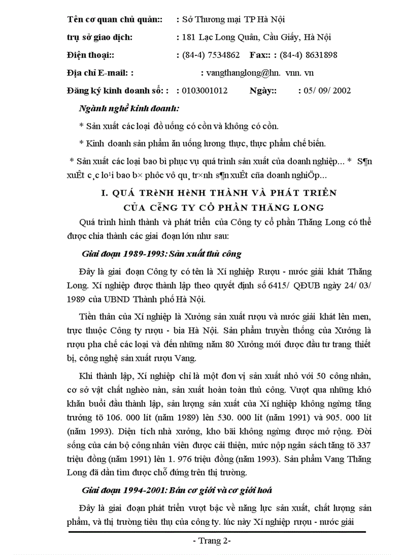 image for page Báo cáo về Công ty cổ phần Thăng Long