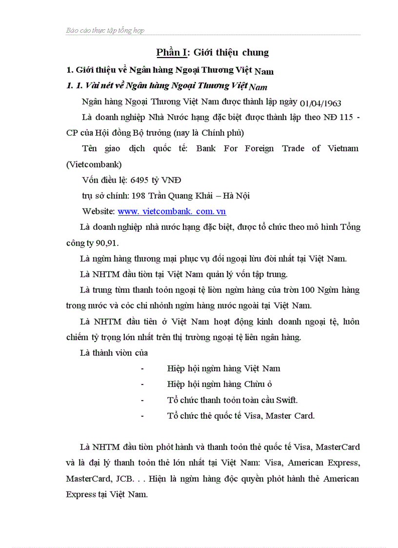 image for page Báo cáo thực tập tổng hợp về Ngân hàng Ngoại Thương Hà Nội