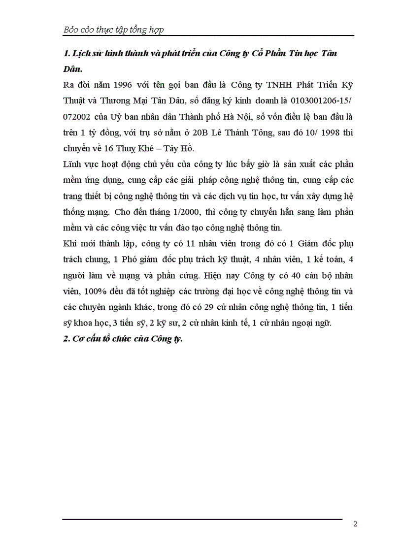 image for page Báo cáo thực tập tại Công ty Cổ Phần Tin học Tân Dân.